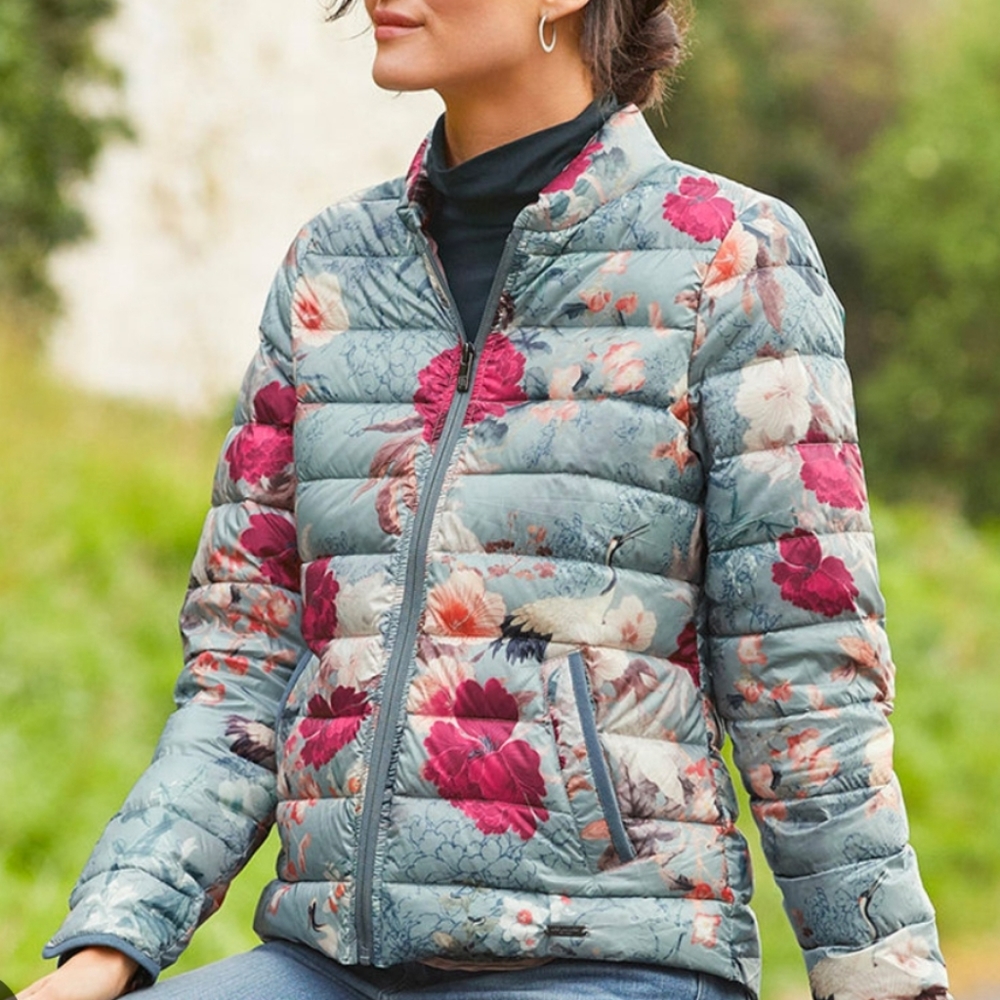 Ilse Jacobsen Floral Quilted Puffer Jacket in Teal and Pink